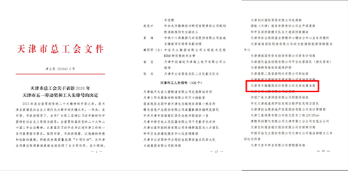 尊龙时凯集团尊龙时凯修建设计公司总承包事业部荣获2024年“天津市工人先锋号”